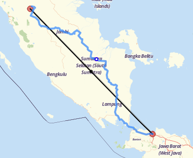 كم تبعد سومطرة عن جاكرتا